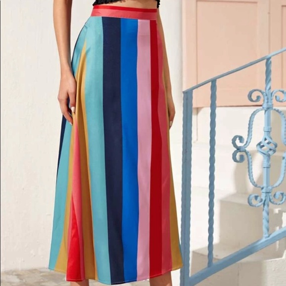 NEW Boutique! Colorful Block Stripe Back ZipSkirts - Picture 3 of 5